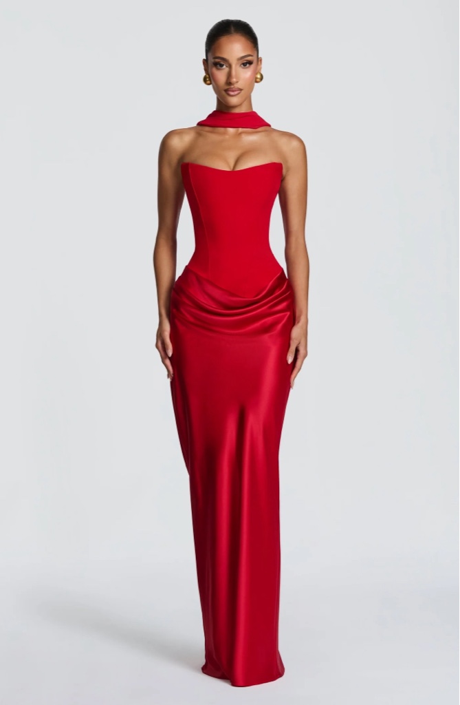Maxi Dress Red Con Corsé By Babyboo (Incluye Pañuelo)
