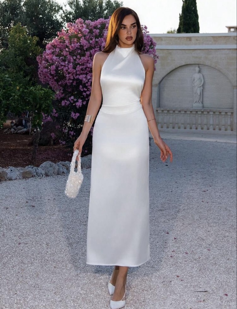 Maxi Dress White en Satén