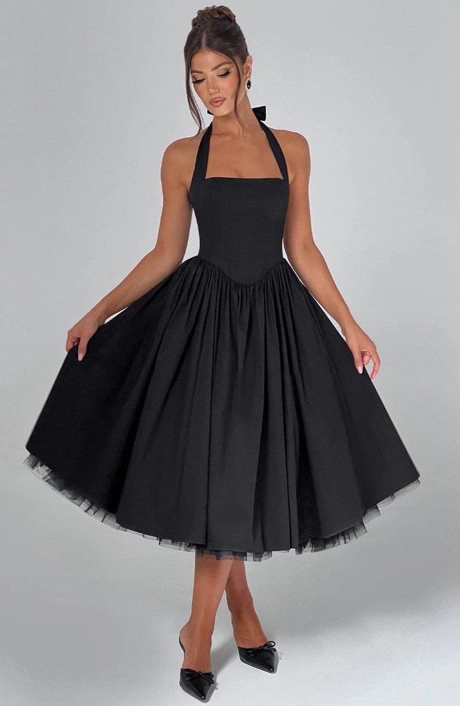 Midi Dress Black By Babyboo (Incluye Tul Interno)