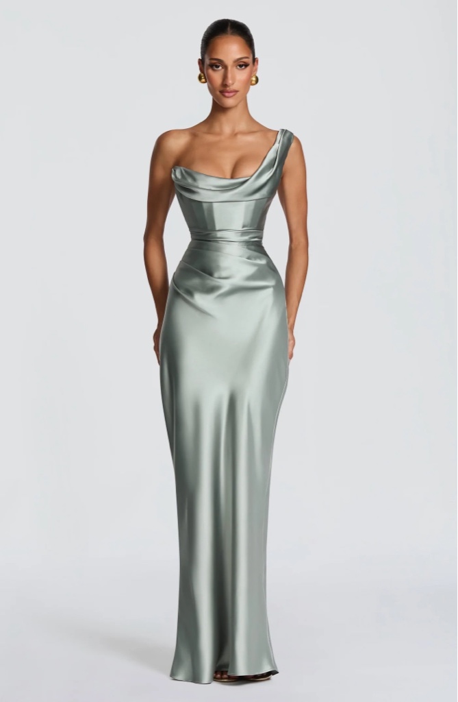 Maxi Dress Thalassa en Satén Sage By Babyboo