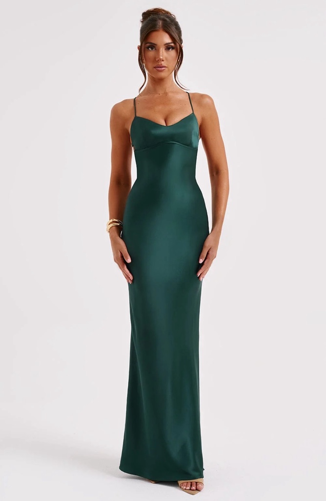 Maxi Dress en Satén Esmeralda Tirantes By Babyboo