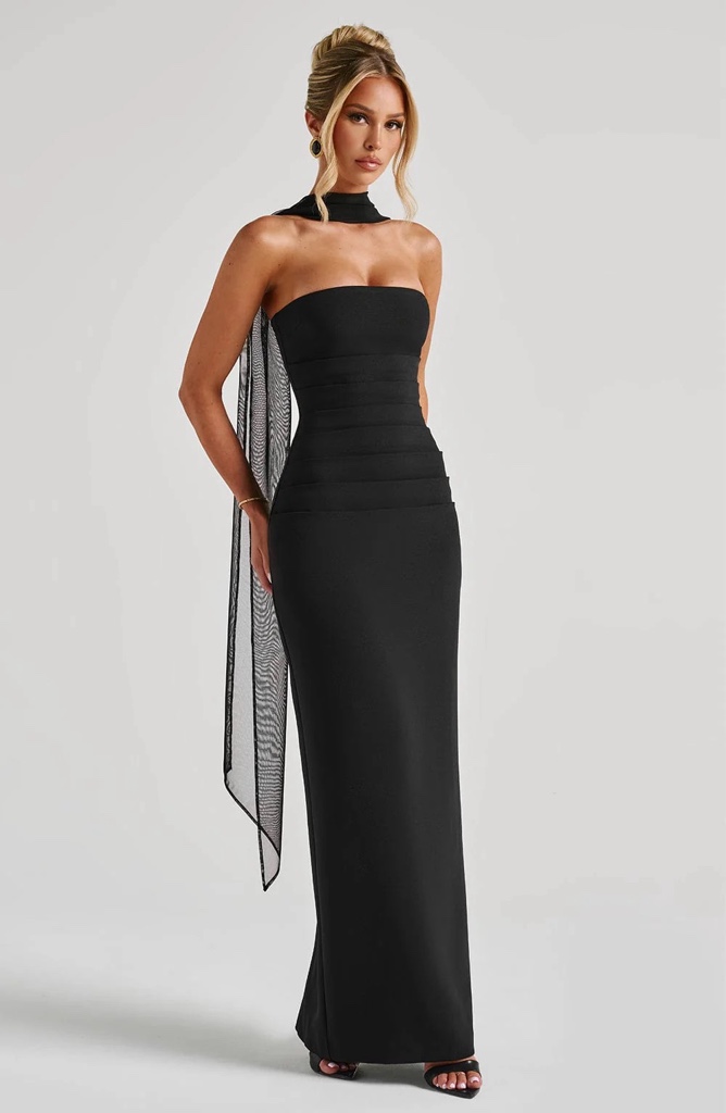 Maxi Dress Yulia Black By Babyboo (Incluye Pañuelo)