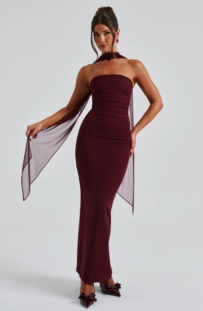 Maxi Dress Yulia Cherry Lacquer By Babyboo (Incluye Pañuelo)