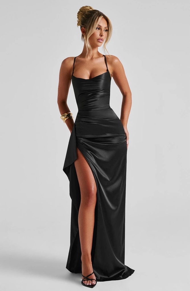 Maxi Dress en Satén - Black By Babyboo
