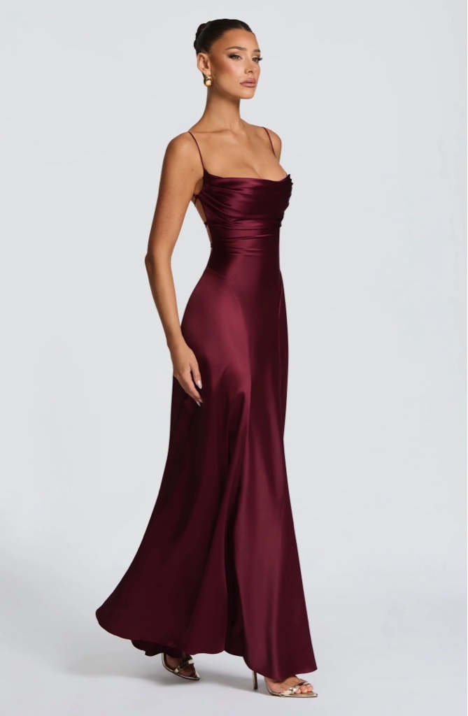 Maxi Dress en Satén Cherry Lacquer de Tirantes By Babyboo
