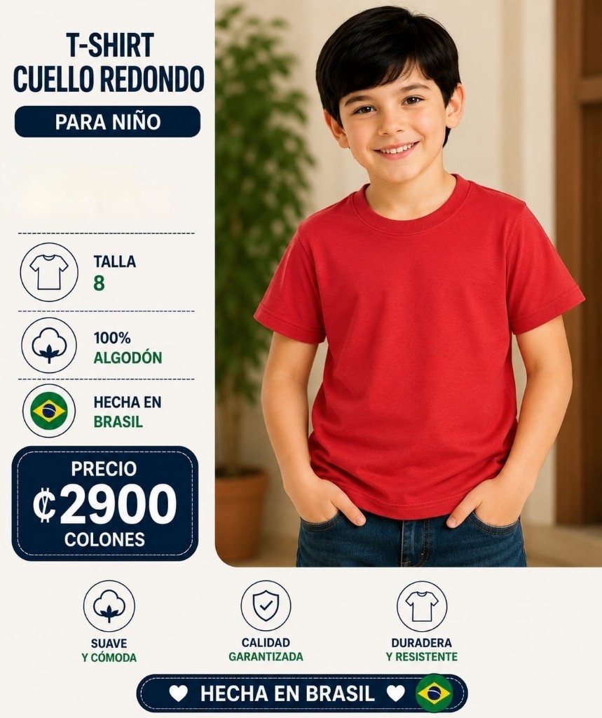 T-shirt roja talla 8 cuello redondo