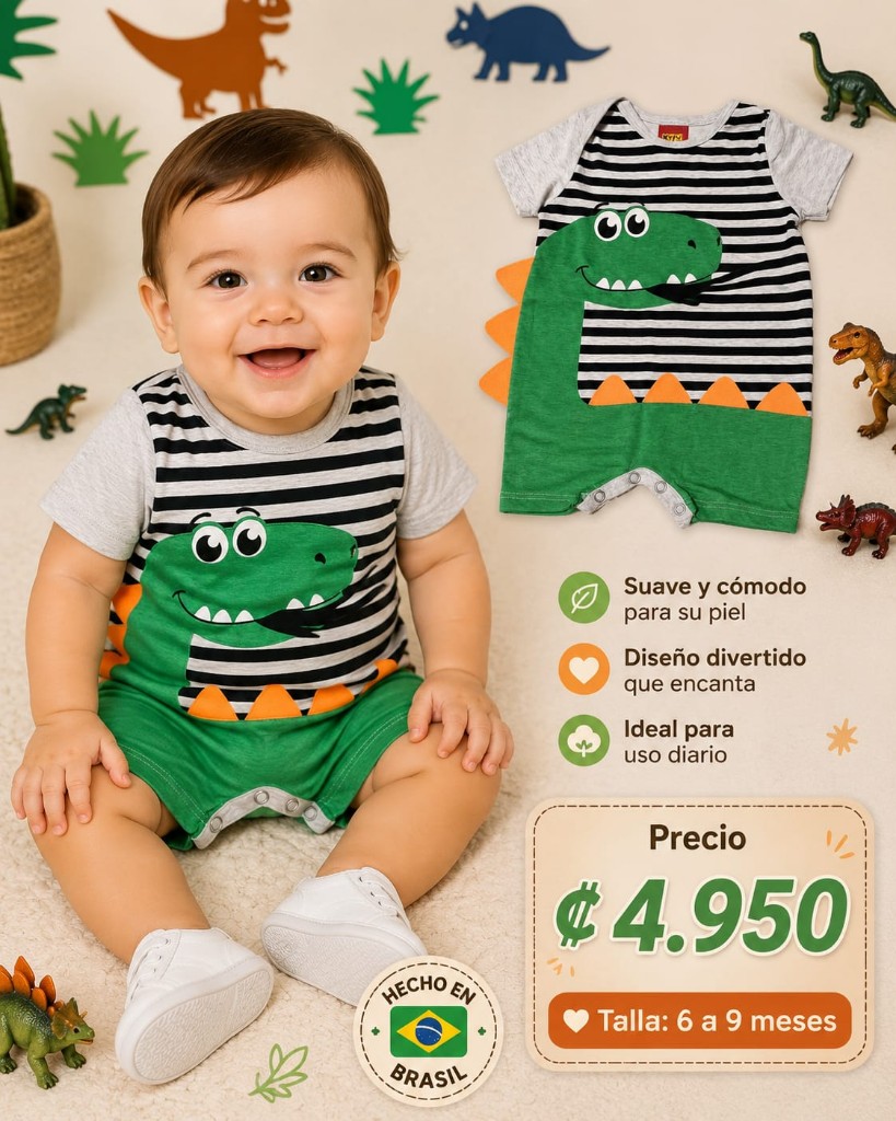 Body dinosaurio 6 a 9 meses