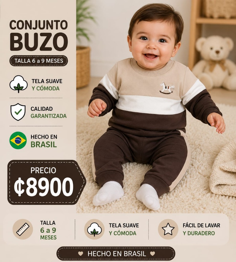 Conjunto buzo café bebé 6 a 9 meses