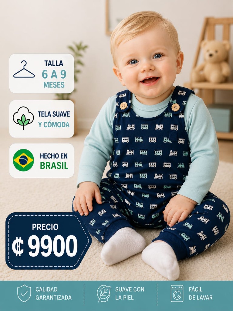 Overol y body niño 6 a 9 meses