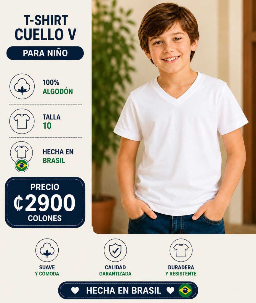 T-shirt blanco talla 10 cuello V niño