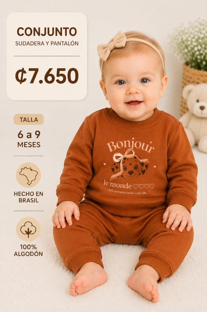 Conjunto café Bonjour bebé 6 a 9 meses