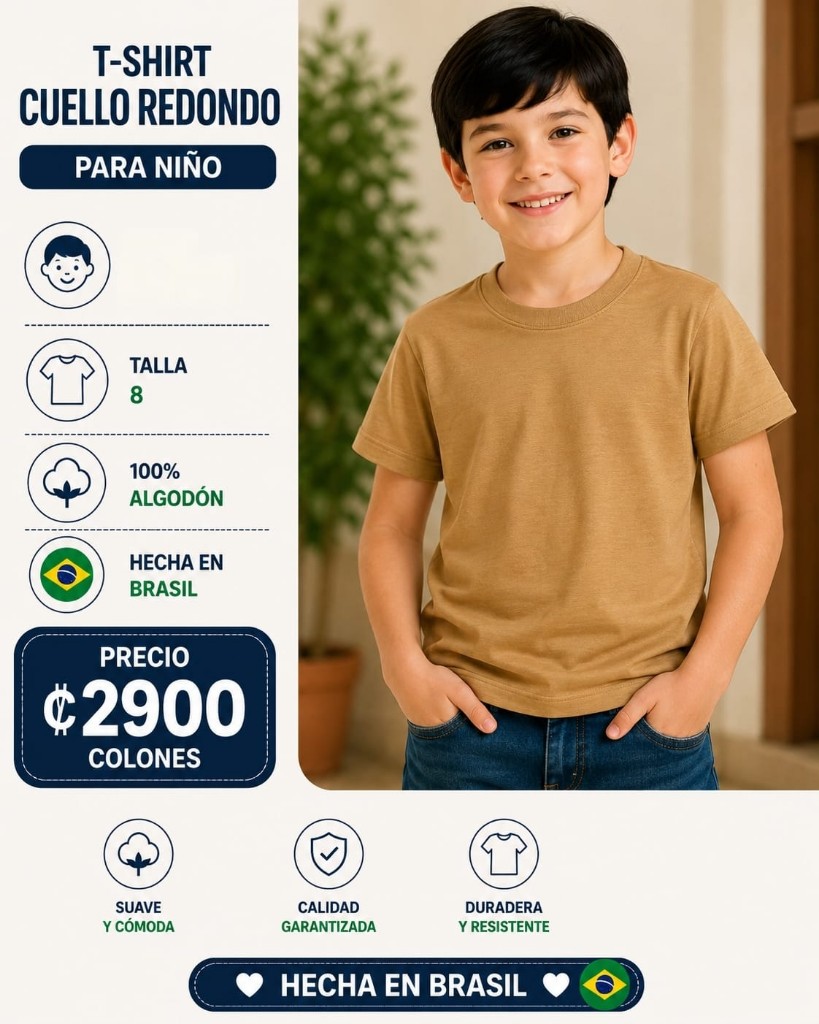 T-shirt niño talla 8 kaki