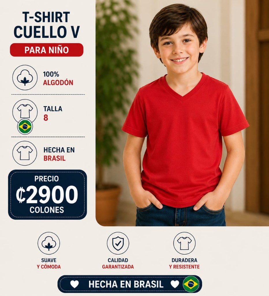 T-shirt roja talla 8 cuello V niño