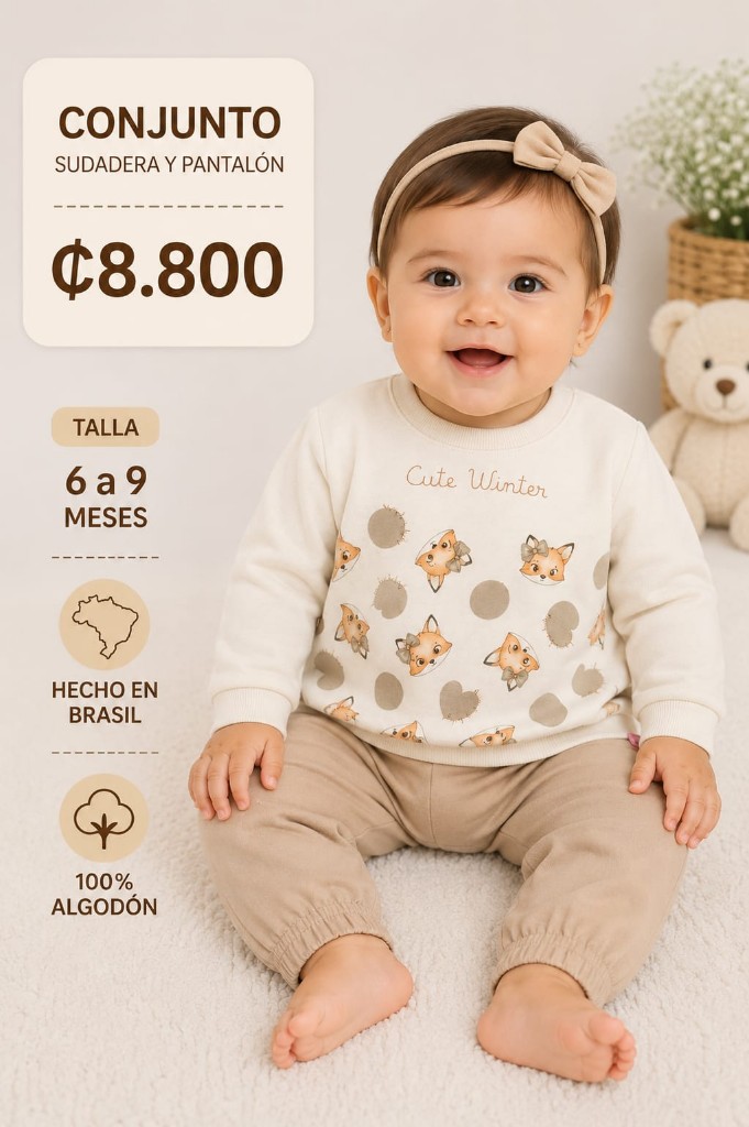 Conjunto bebe crema 6 a 9 meses