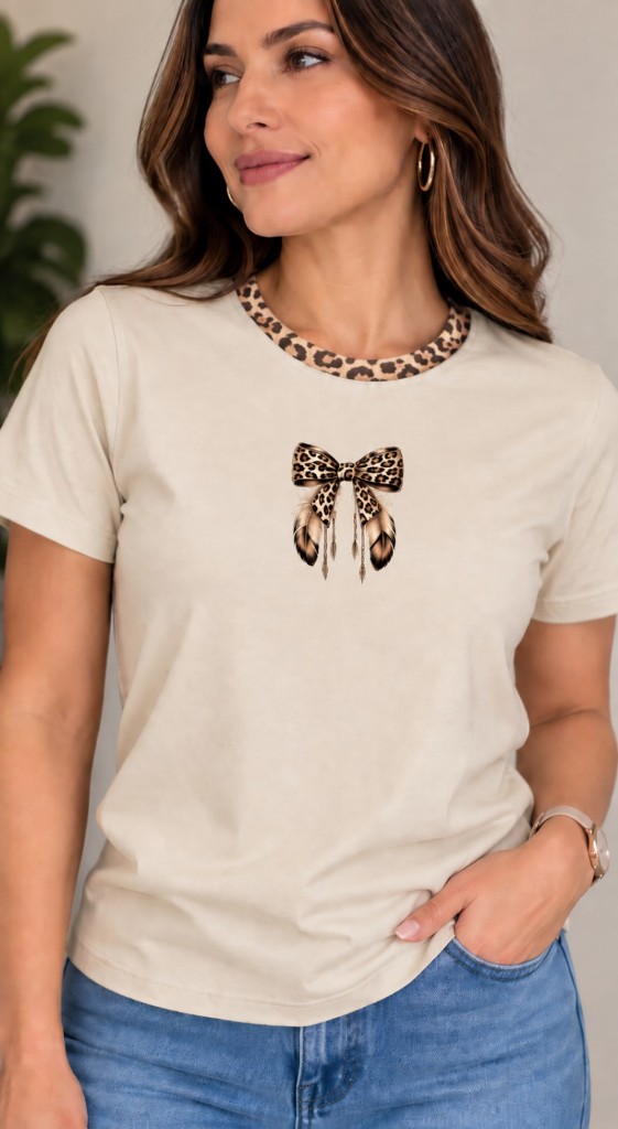Camiseta beige lazo leopardo