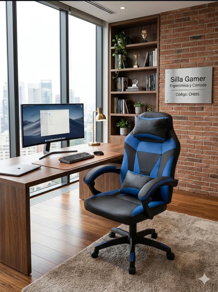 Silla Gamer azul y negra ch815