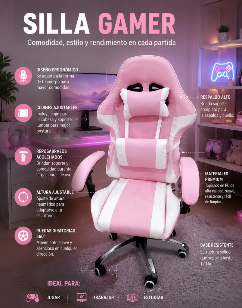 Silla gamer rosada km279