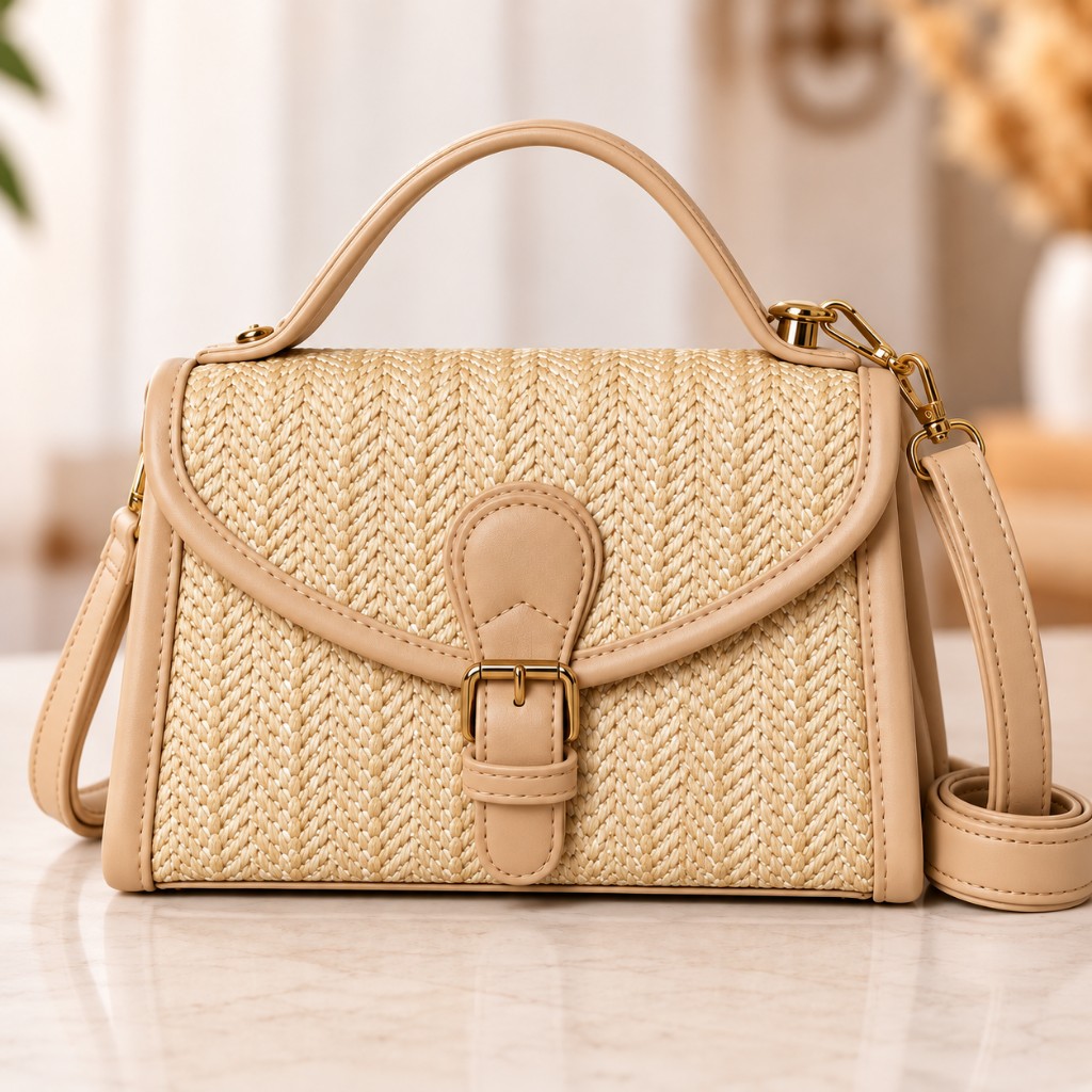Bolsa Palha fecho cinto BEGE