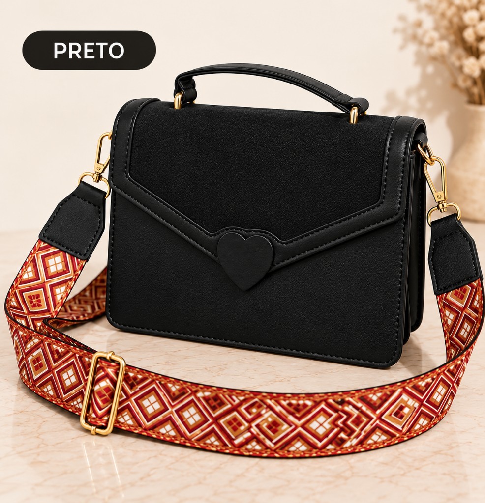 Bolsa Coração Veludo PRETA