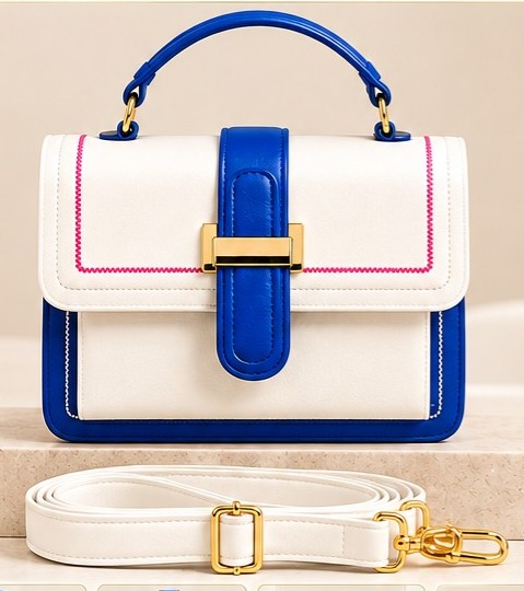 Bolsa Branca e Azul Bordada