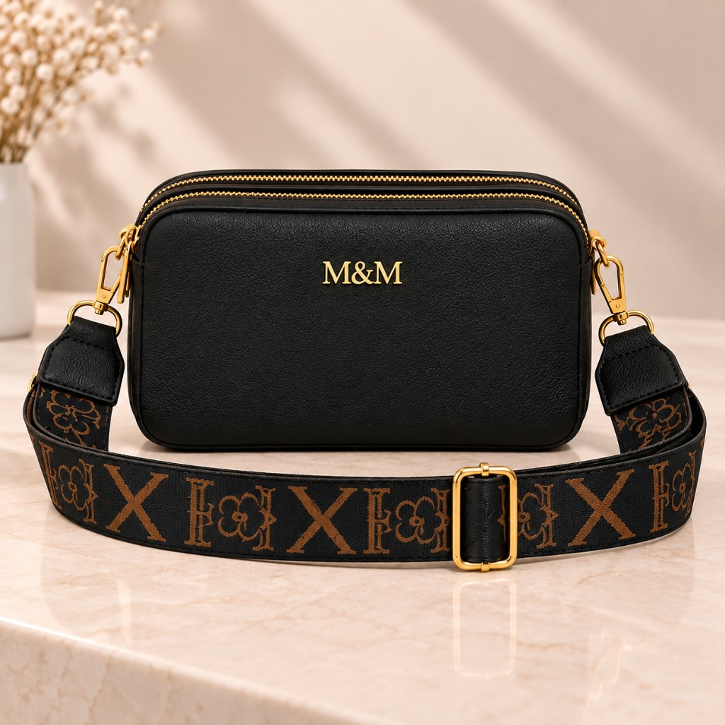 Bolsa carteira 3 zípers PRETA