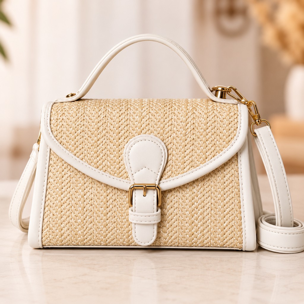 Bolsa Palha fecho cinto BRANCA