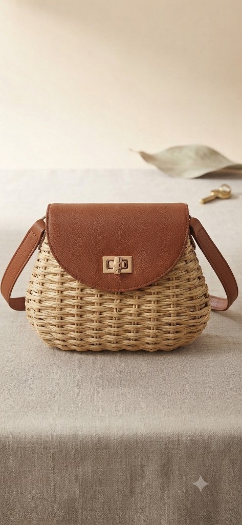Bolsa palha oval escura