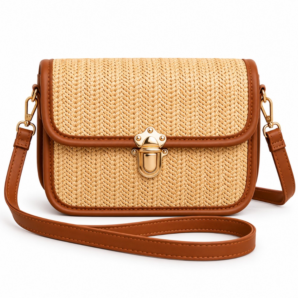Bolsa palha tiracolo Marrom