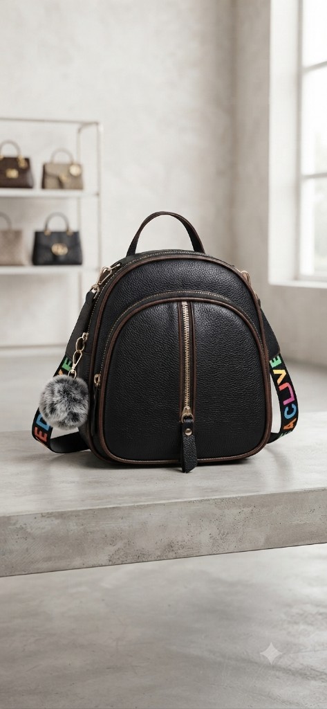 Mochila Pequena com chaveiro Preta