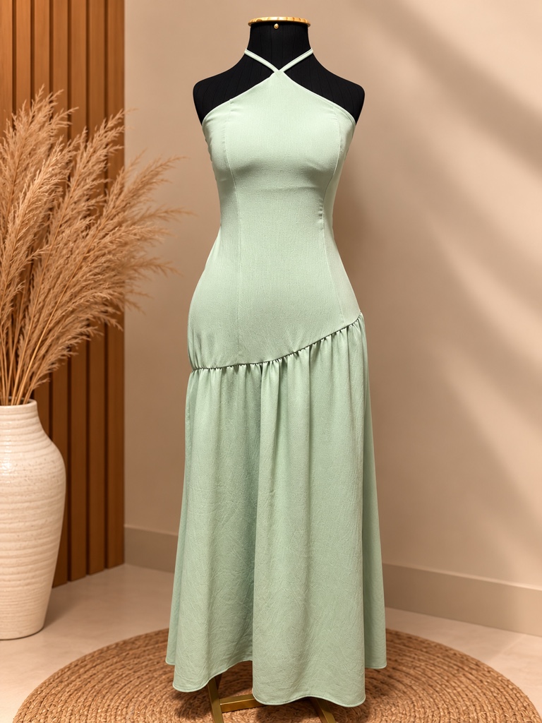 Vestido verde menta alça cruzada