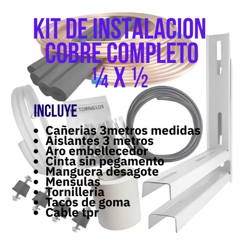 Kit de instalacion cobre completo 1/4 x 1/2