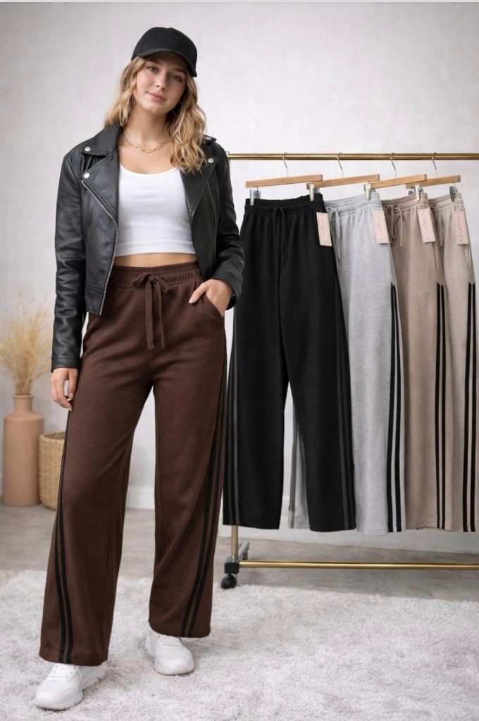 Pantalónes con dos lineas en algodón ancho