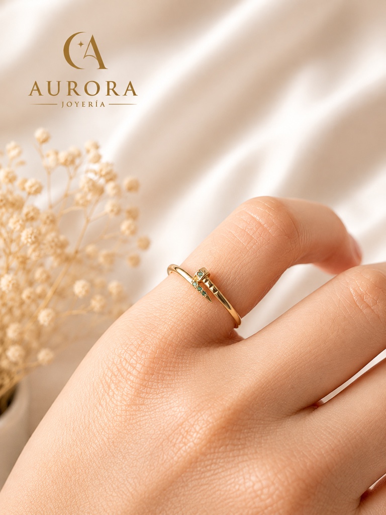 Anillo Aurora Verde / Talla 5 1/2 / 0,96 Gr / Oro 18k