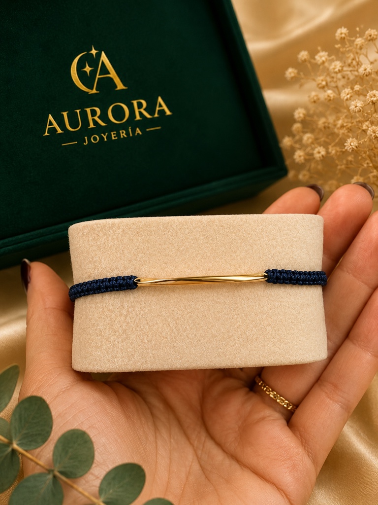 Pulsera Tejida herraje entorchado / hilo Azul Rey / Oro 18k