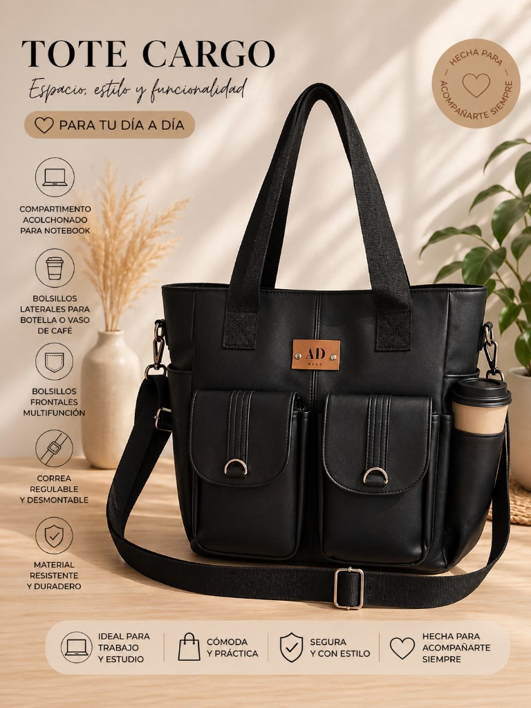 AD Tote cargo negra