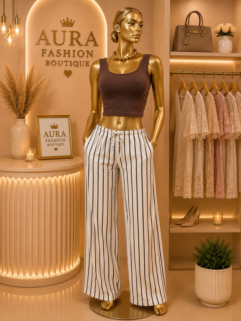 Set Brit-The Label  palazo rayas blancas