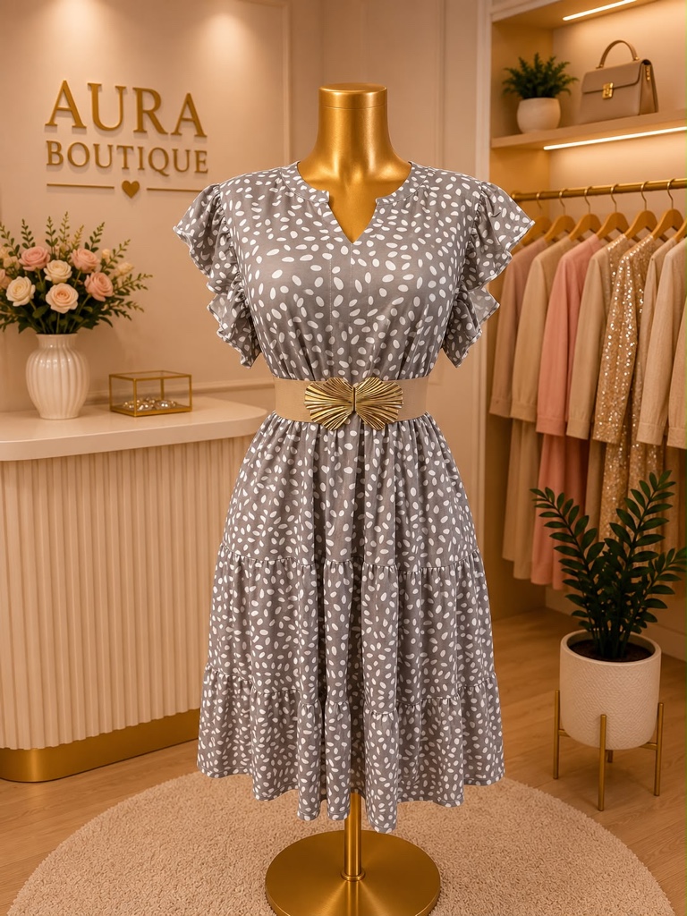 Vestido AURA gris estampado