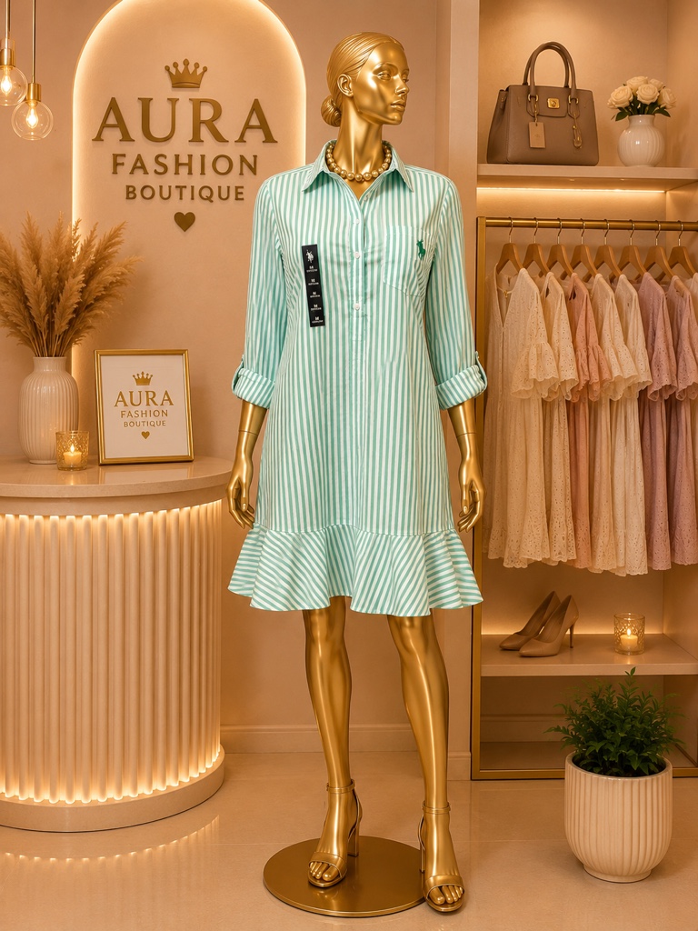 Vestido Oxford Polo Ralph  Rayas Verdes