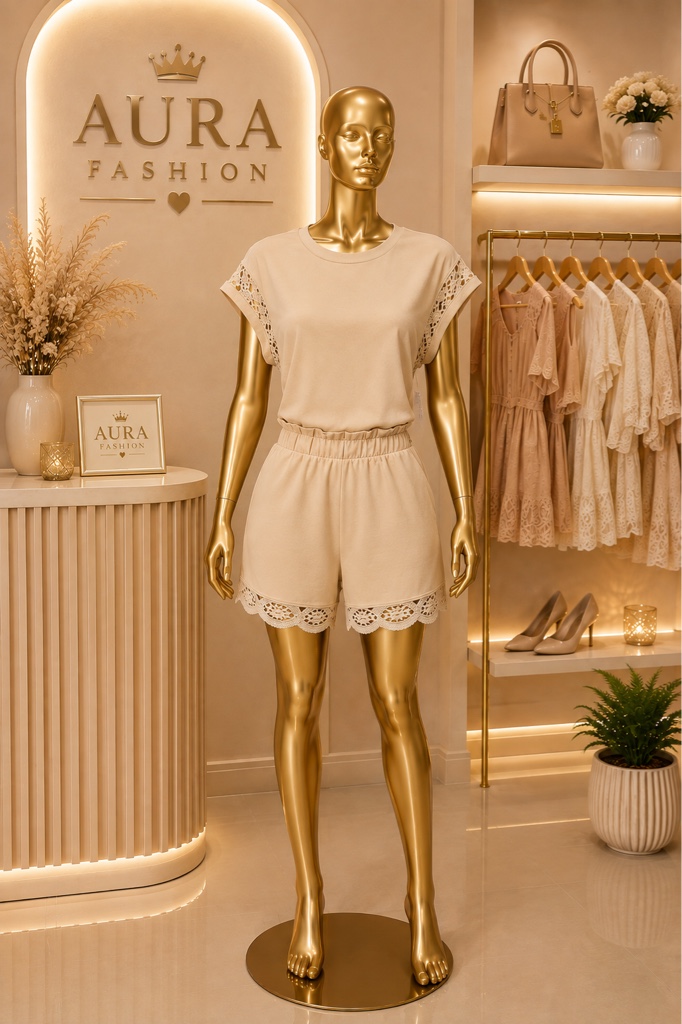 Set en Denim Short beige AURA
