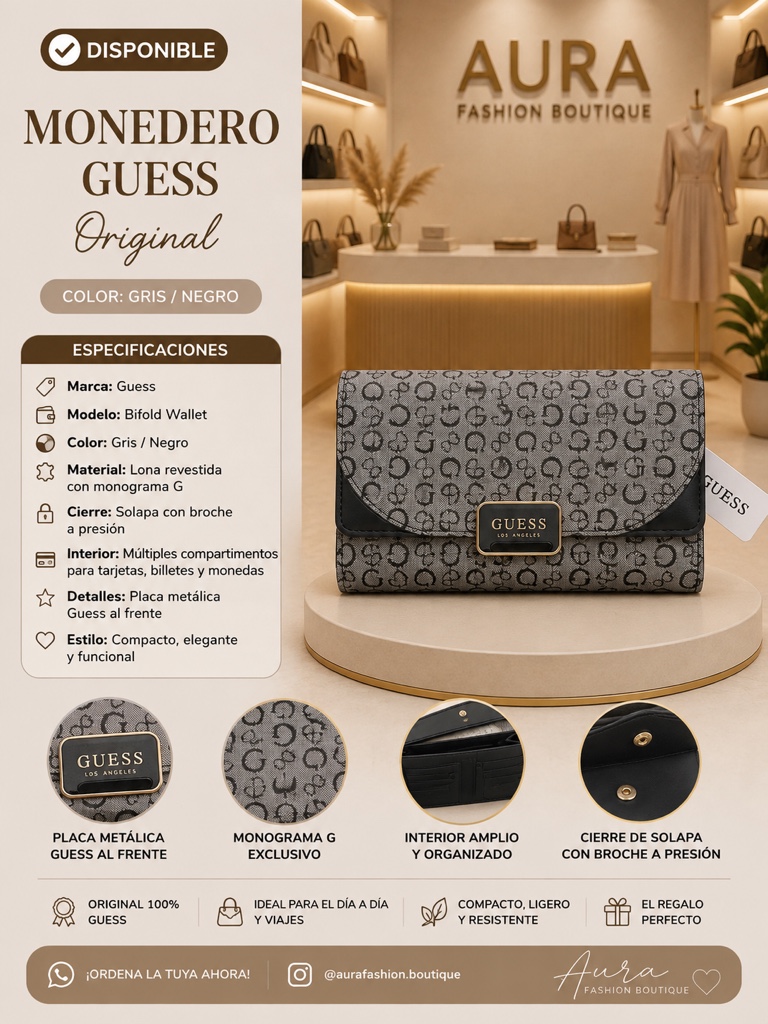 Guess monedero gris/negro