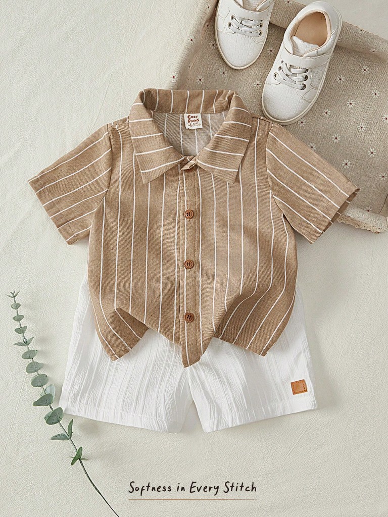 Conjunto de Short blanco y Camisa manga corta marrón