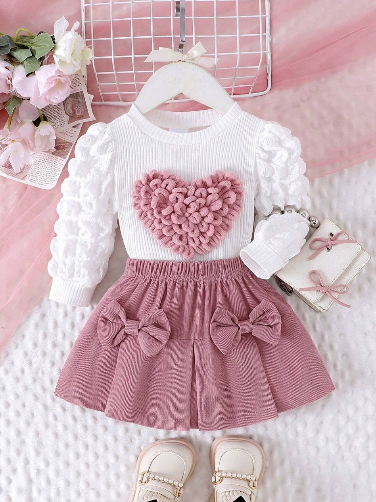 Conjunto falda rosa vieja y Suéter manga larga abullonada