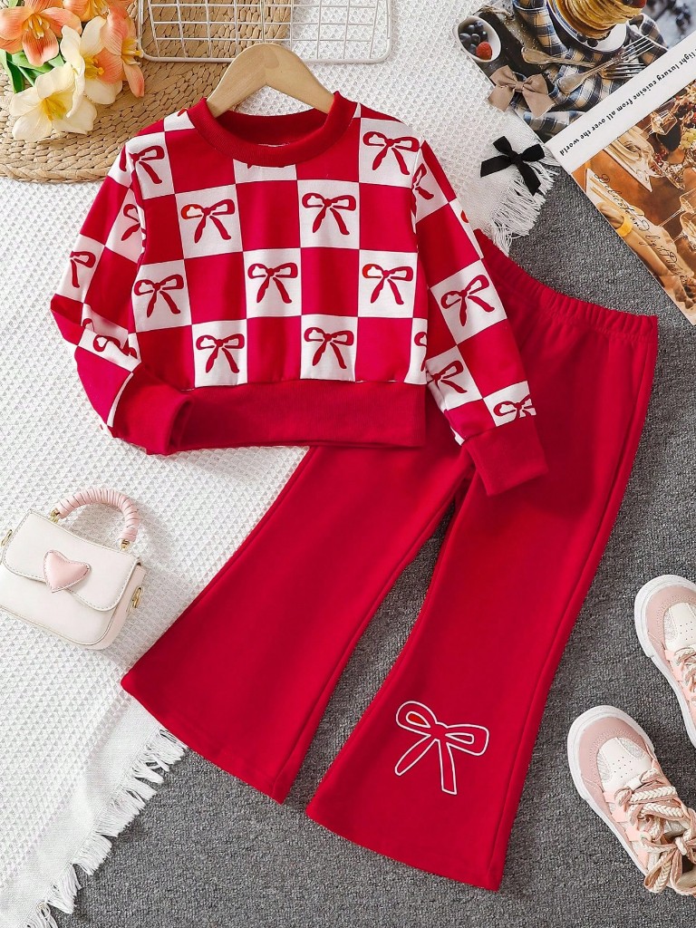 Conjunto de Mono rojo y Suéter estampado