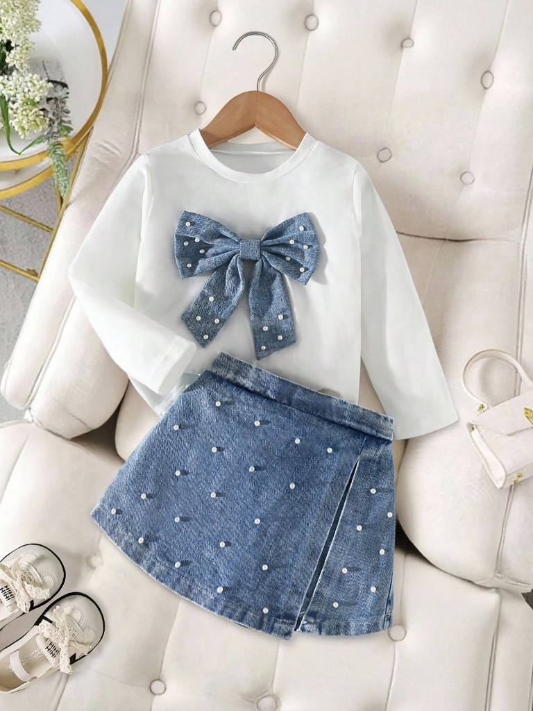 Conjunto de Falda de Jean y Suéter blanco