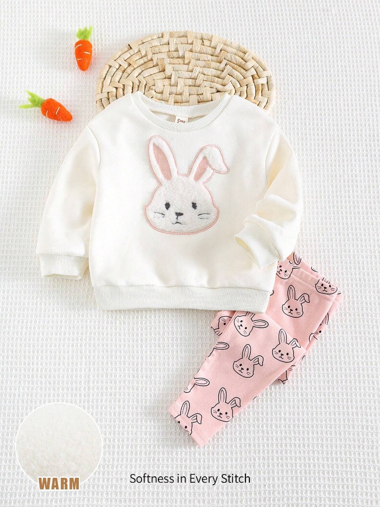 Conjunto suéter y mono conejos rosa