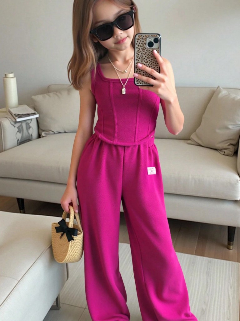 Conjunto de Mono y Top fucsia