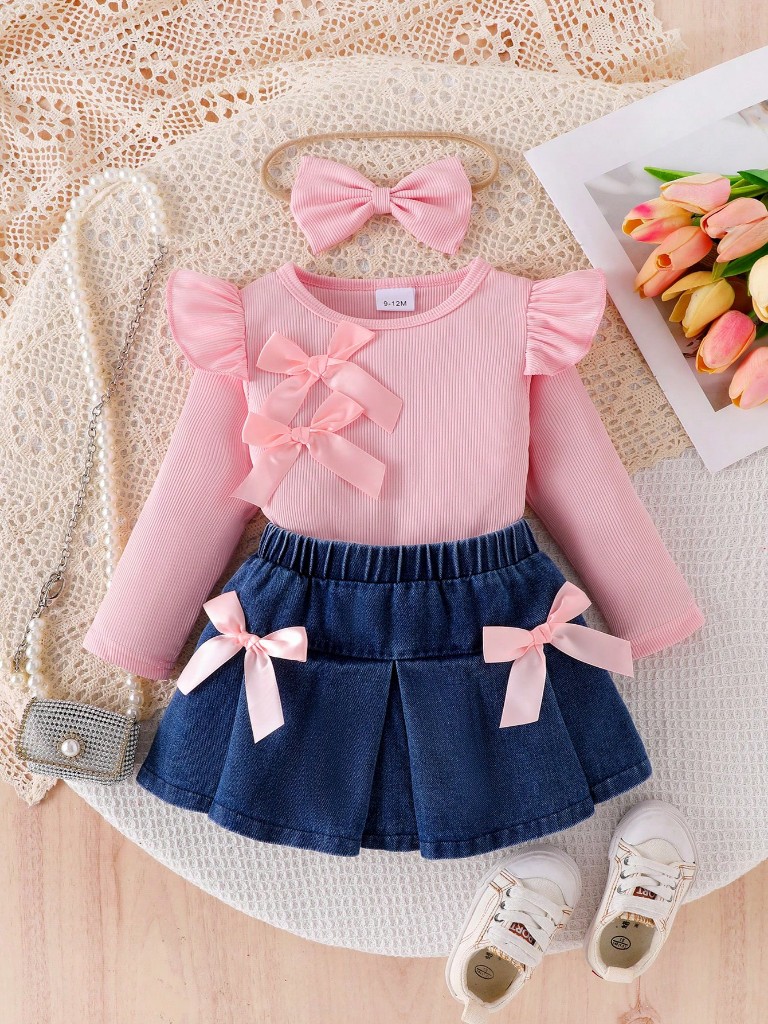 Set de 3 piezas con falda de jean
