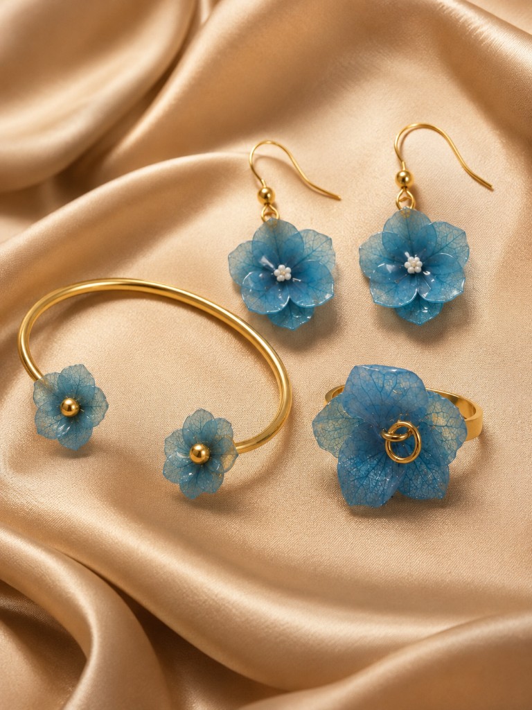 Kit Hortensias Pulsera, Anillo, Aretes