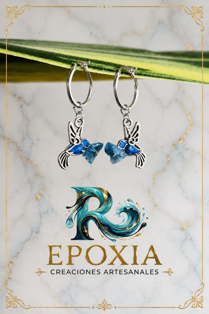 Aretes Colibrí Flor Hortensia