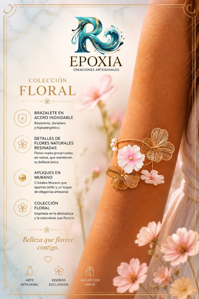 Brazalete Acero con Flores reales
